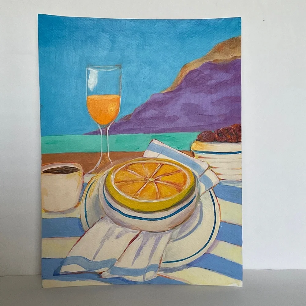 Original Artwork Colorful Acrylic Beachside Still Life Painting With Fruit - Picture 6 of 14